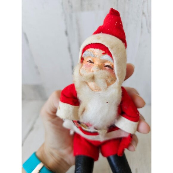 Antique cardboard felt Santa composition metal jointed figurine Xmas tree - Picture 10 of 10